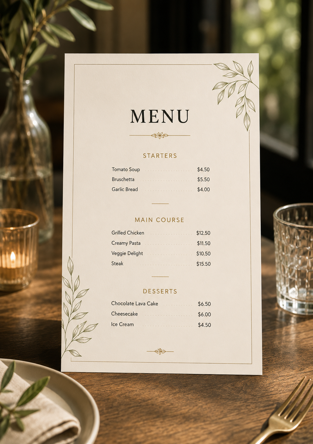 menu card
